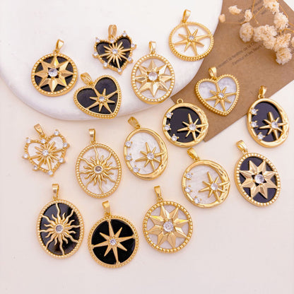 Rose Gold Plated Copper Octagonal Star Micro Inlaid Zircon Necklace Pendant Simple Jewelry Accessory