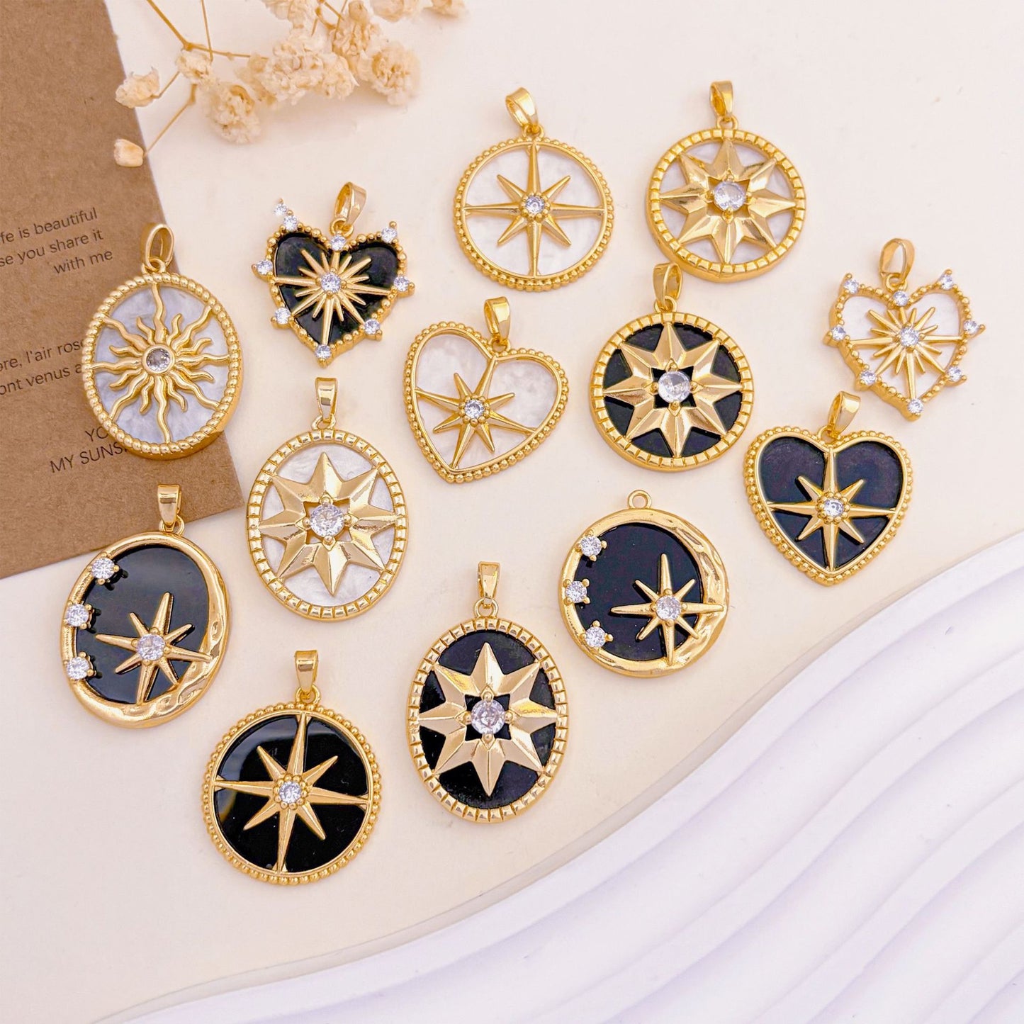 Rose Gold Plated Copper Octagonal Star Micro Inlaid Zircon Necklace Pendant Simple Jewelry Accessory