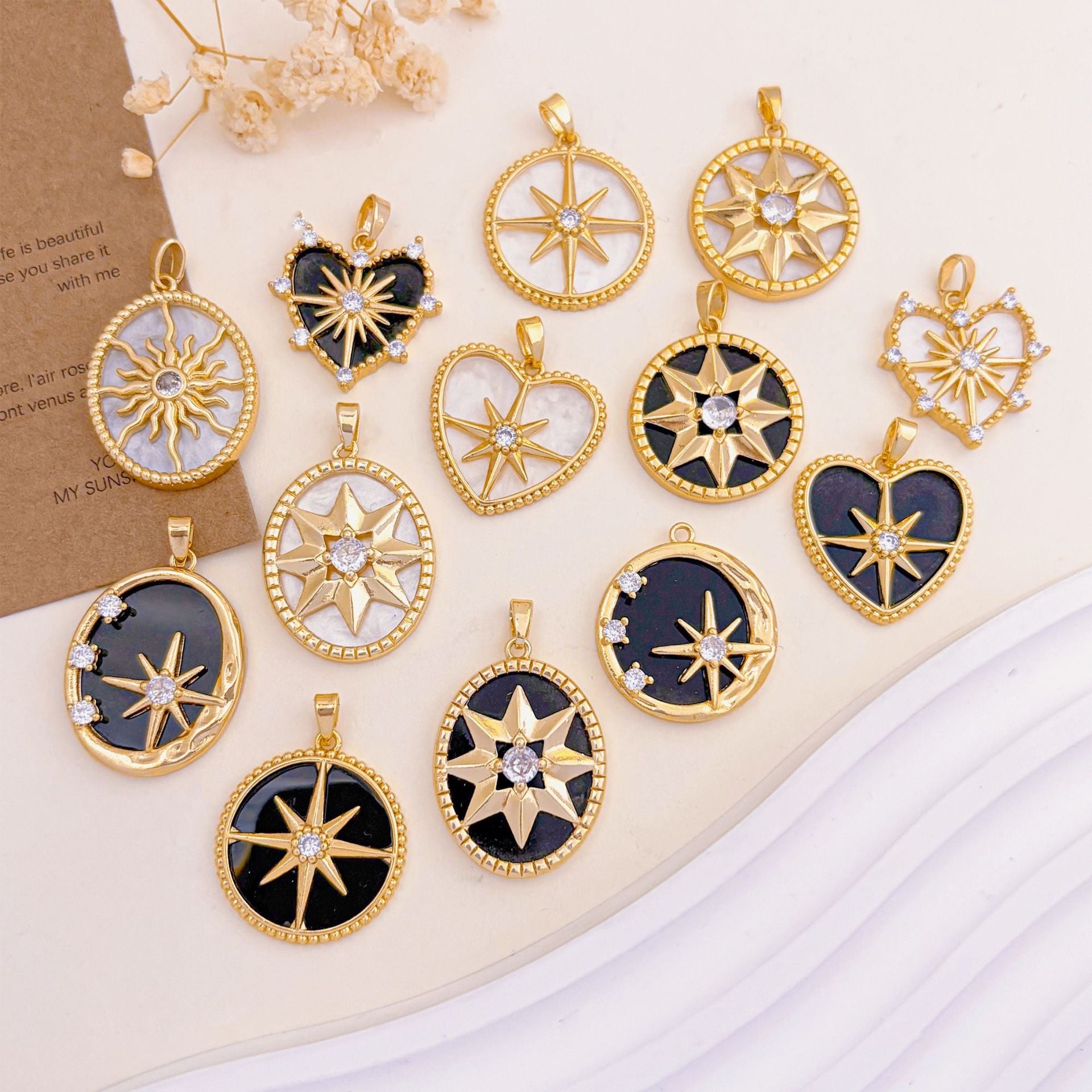 Rose Gold Plated Copper Octagonal Star Micro Inlaid Zircon Necklace Pendant Simple Jewelry Accessory