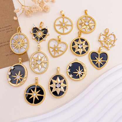 Rose Gold Plated Copper Octagonal Star Micro Inlaid Zircon Necklace Pendant Simple Jewelry Accessory