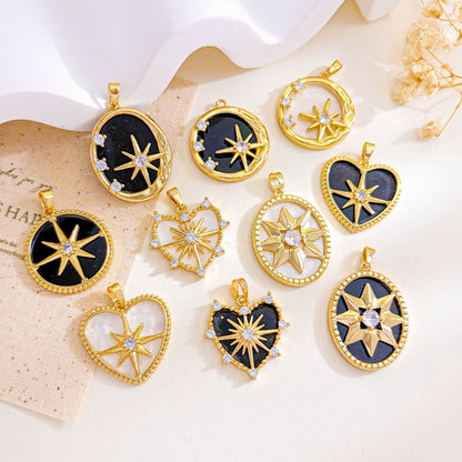 Rose Gold Plated Copper Octagonal Star Micro Inlaid Zircon Necklace Pendant Simple Jewelry Accessory