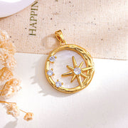 XL5643 Round Octagonal Star Pendant Gold White