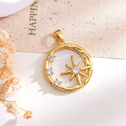 Rose Gold Plated Copper Octagonal Star Micro Inlaid Zircon Necklace Pendant Simple Jewelry Accessory