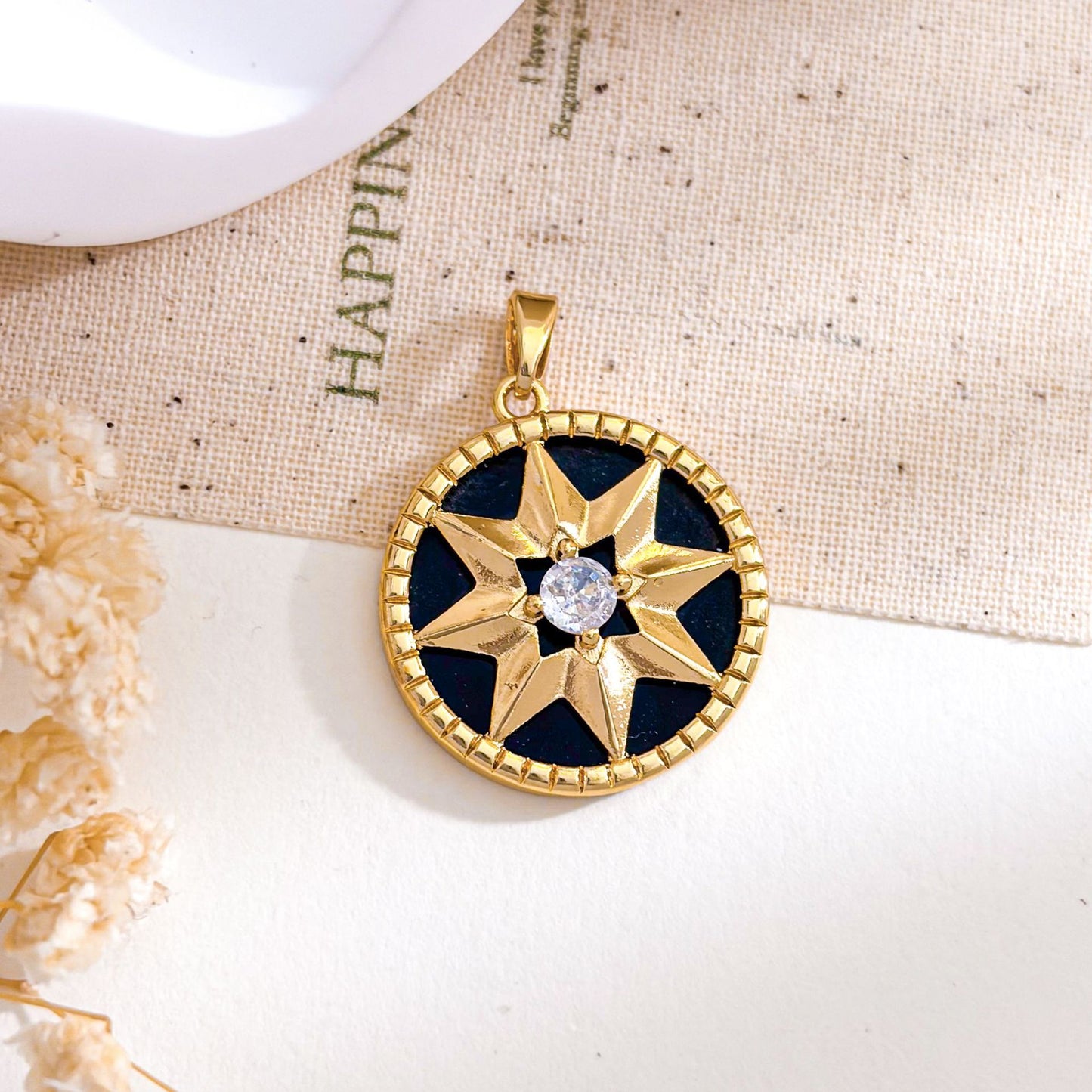 Rose Gold Plated Copper Octagonal Star Micro Inlaid Zircon Necklace Pendant Simple Jewelry Accessory