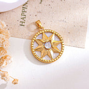 XL5644 Round Large Octagonal Star Pendant Gold White