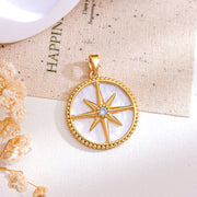 XL5645 Round Octagonal Star Pendant Gold White