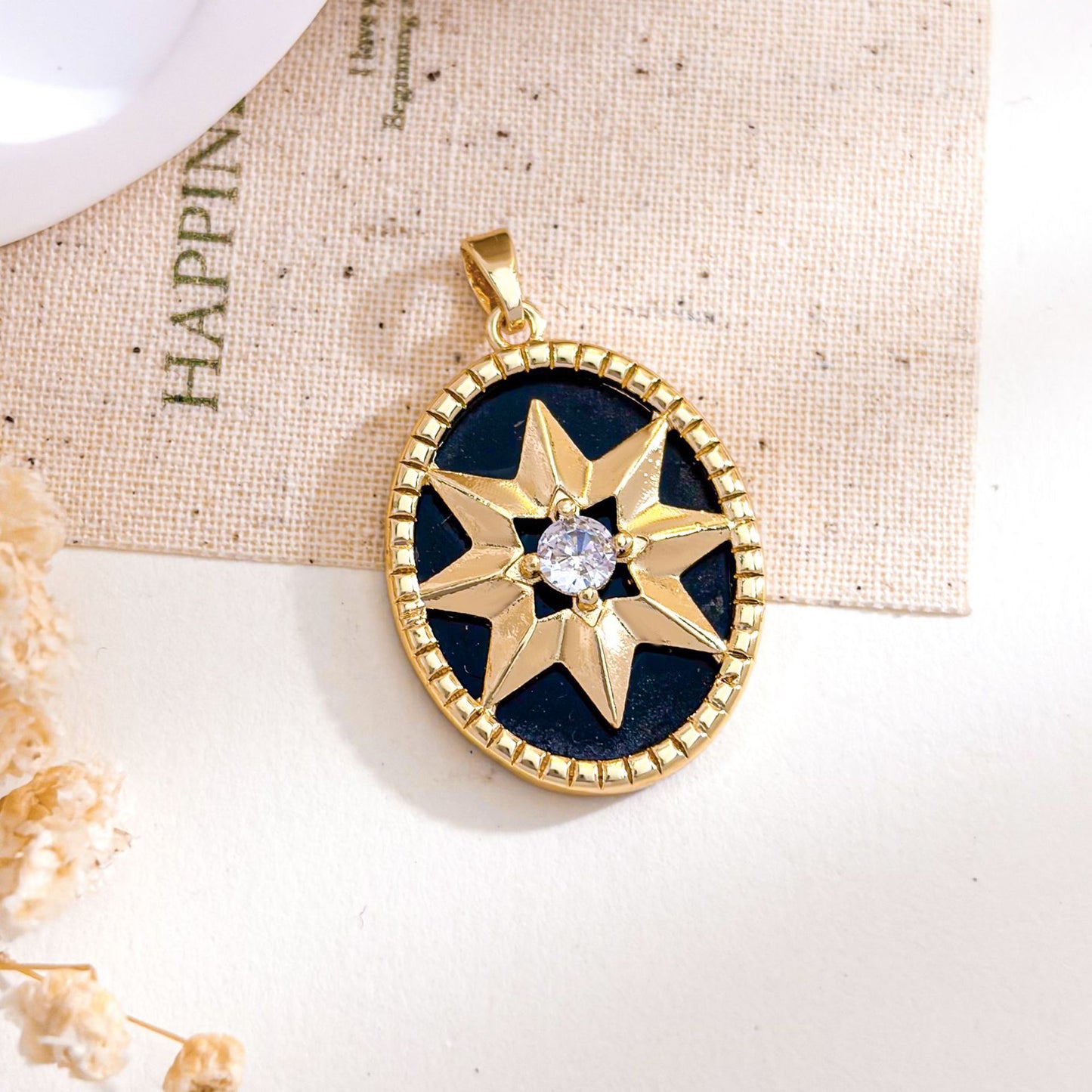 Rose Gold Plated Copper Octagonal Star Micro Inlaid Zircon Necklace Pendant Simple Jewelry Accessory