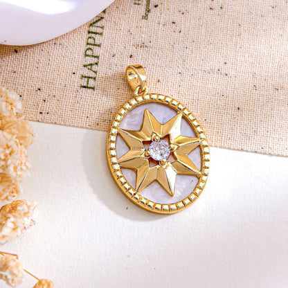 Rose Gold Plated Copper Octagonal Star Micro Inlaid Zircon Necklace Pendant Simple Jewelry Accessory