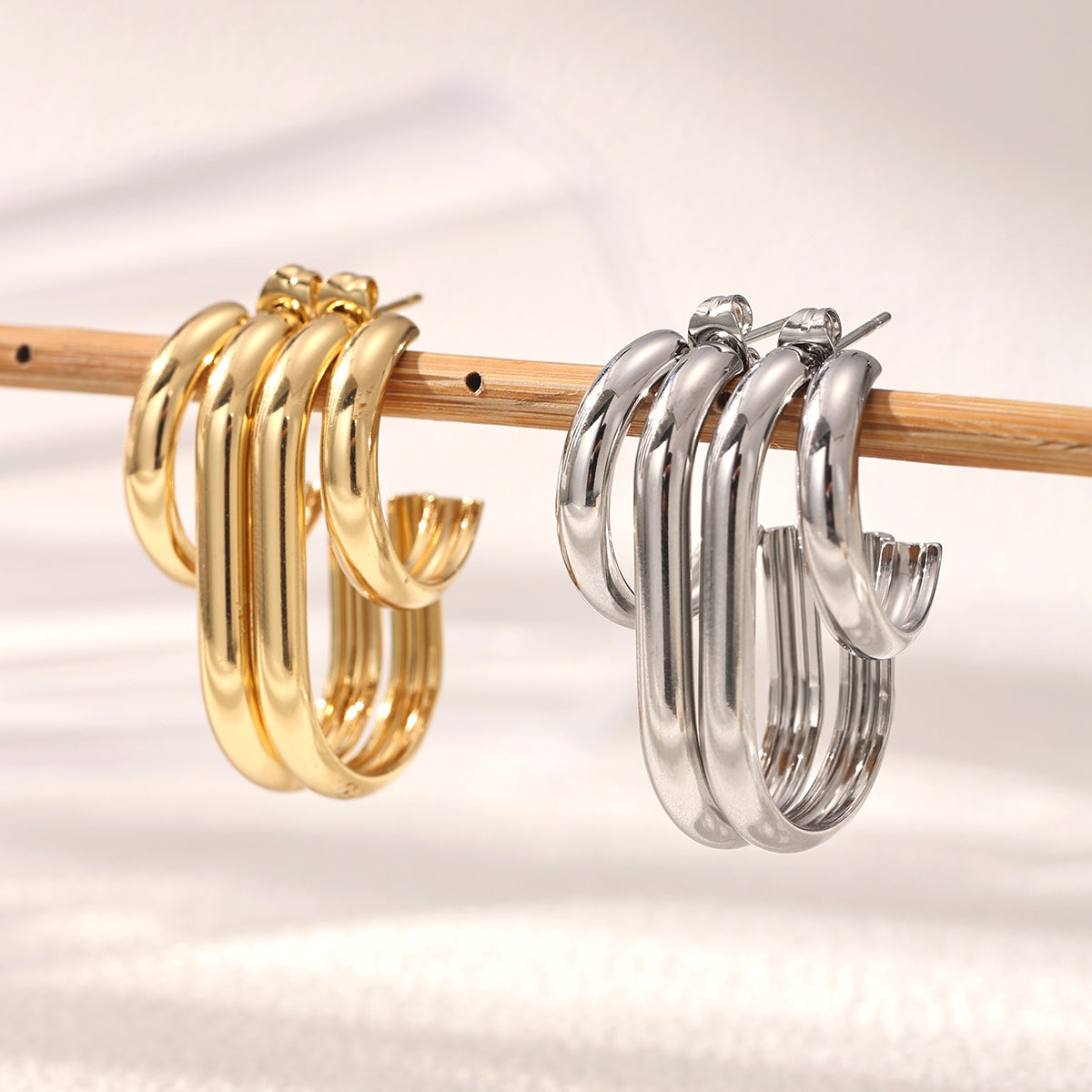 Geometric Earrings For Women Featuring Electroplated 304 Stainless Steel With 18K Real Gold PVD Coated Plating