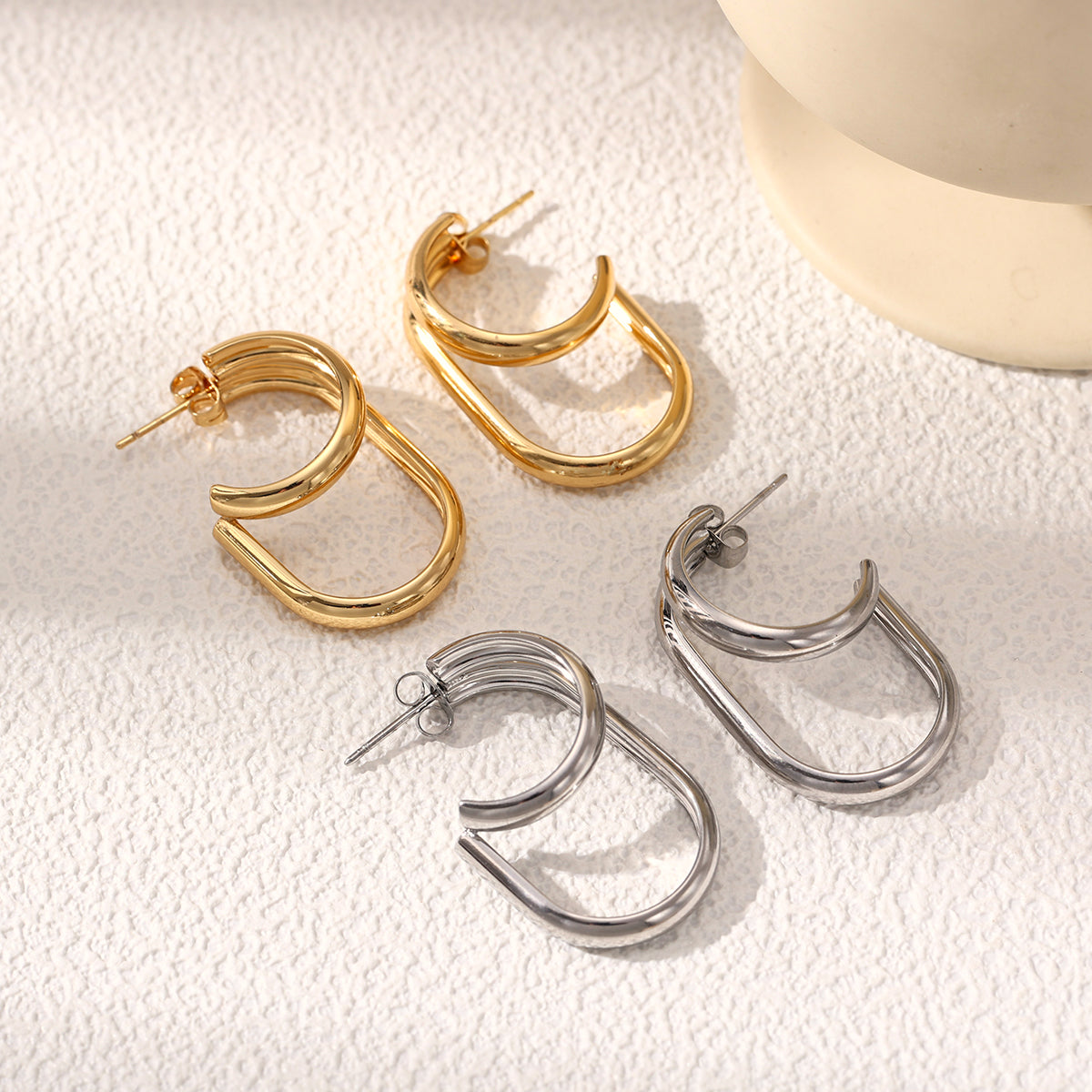 Geometric Earrings For Women Featuring Electroplated 304 Stainless Steel With 18K Real Gold PVD Coated Plating