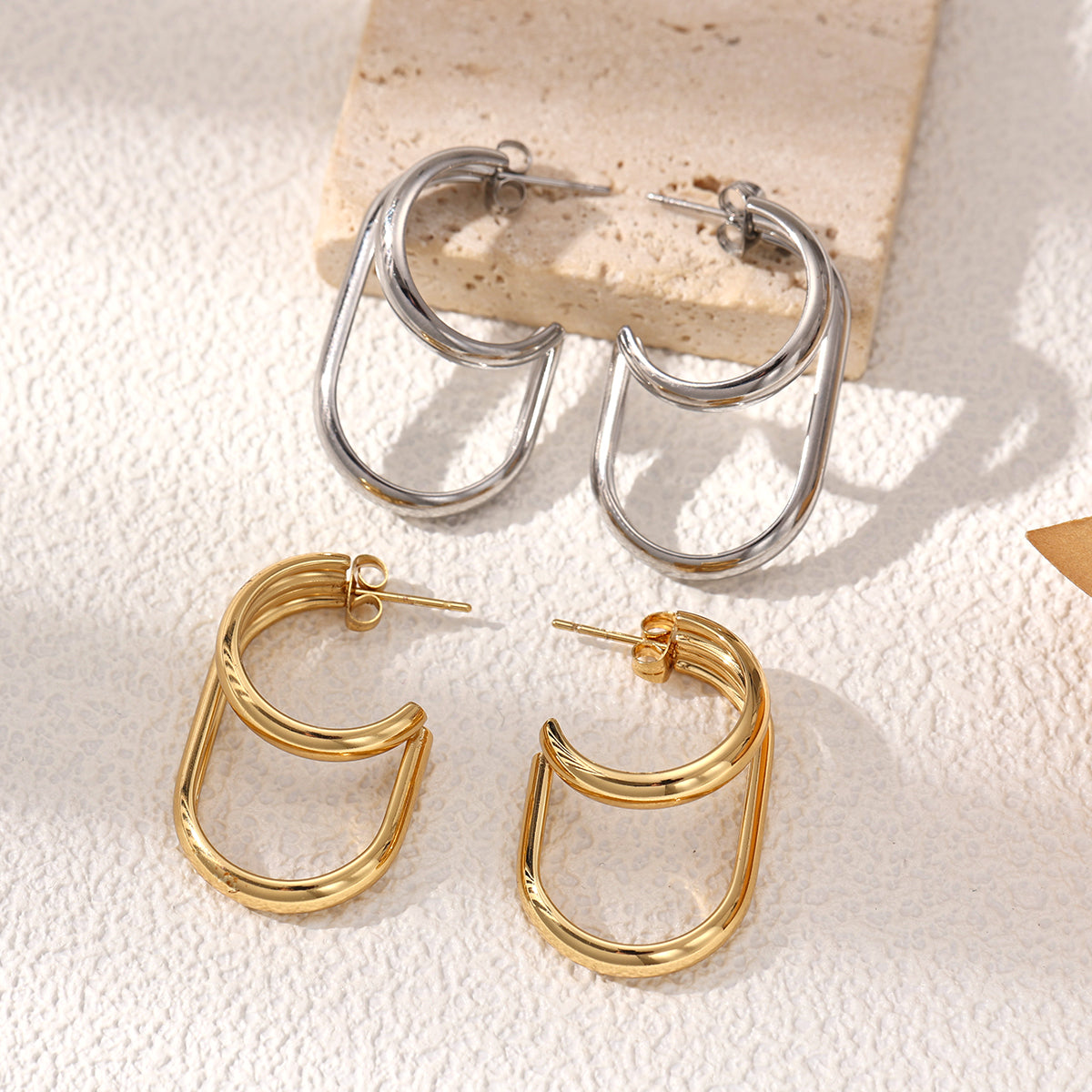 Geometric Earrings For Women Featuring Electroplated 304 Stainless Steel With 18K Real Gold PVD Coated Plating