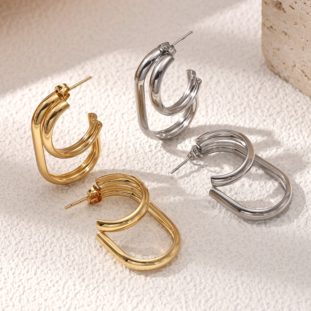 Geometric Earrings For Women Featuring Electroplated 304 Stainless Steel With 18K Real Gold PVD Coated Plating