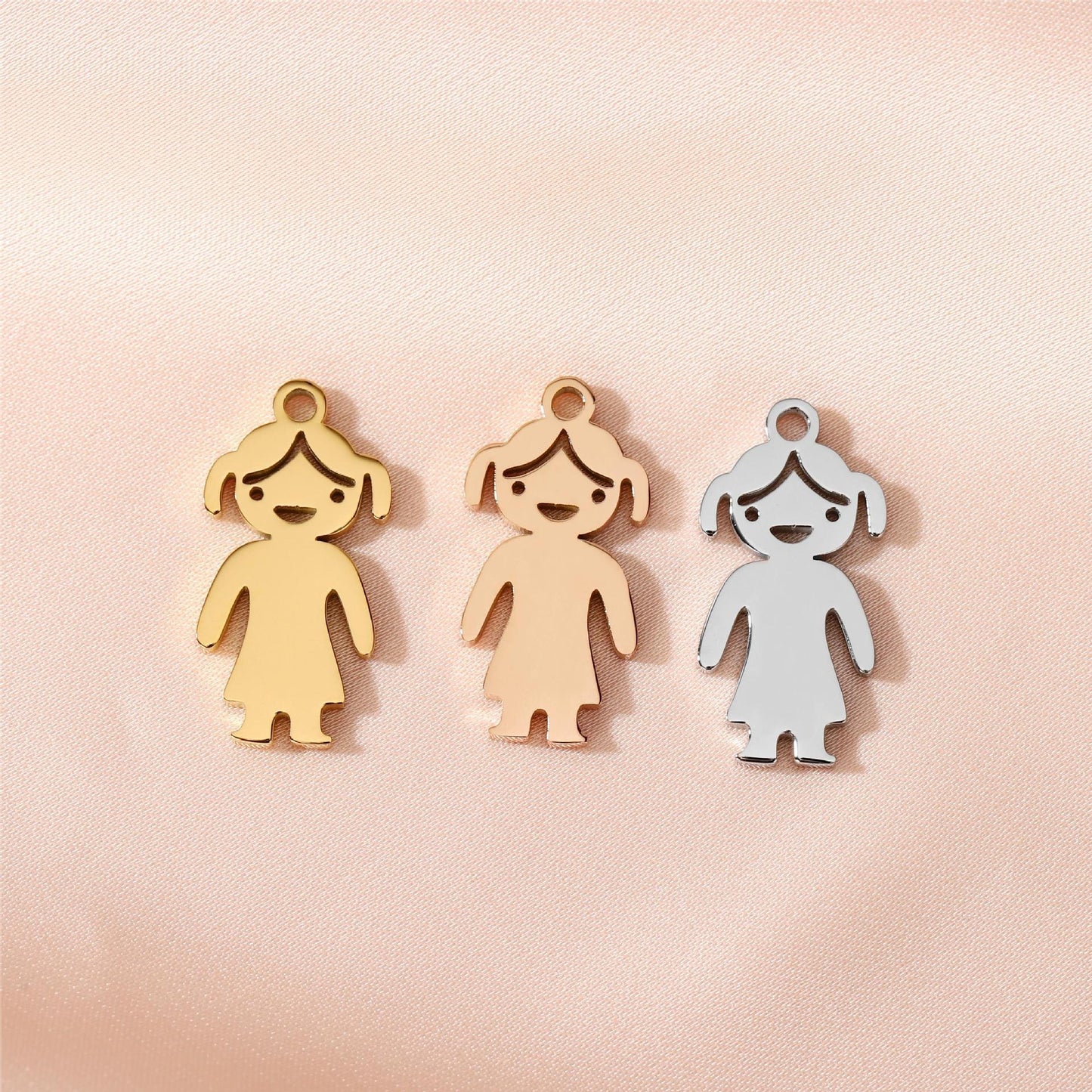 Cartoon Boy Girl Small Pendant Stainless Steel Mirror Vacuum Plated 18K Gold Jewelry Accessories Tag DIY Handmade Pet Theme