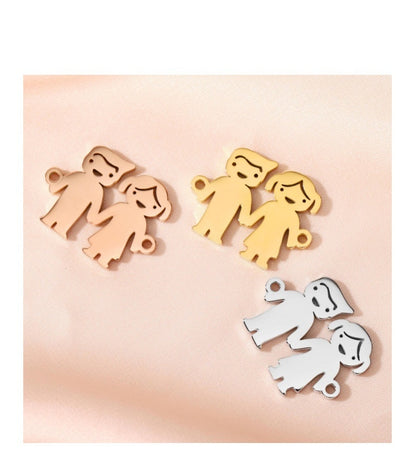 Cartoon Boy Girl Small Pendant Stainless Steel Mirror Vacuum Plated 18K Gold Jewelry Accessories Tag DIY Handmade Pet Theme