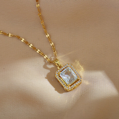 Classic White Crystal Zircon Pendant Clavicle Chain Necklace Natural High-Quality Jewelry For Women