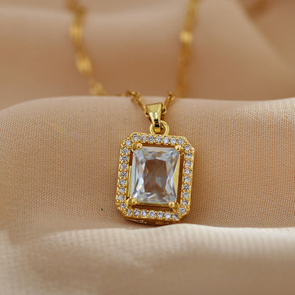Classic White Crystal Zircon Pendant Clavicle Chain Necklace Natural High-Quality Jewelry For Women