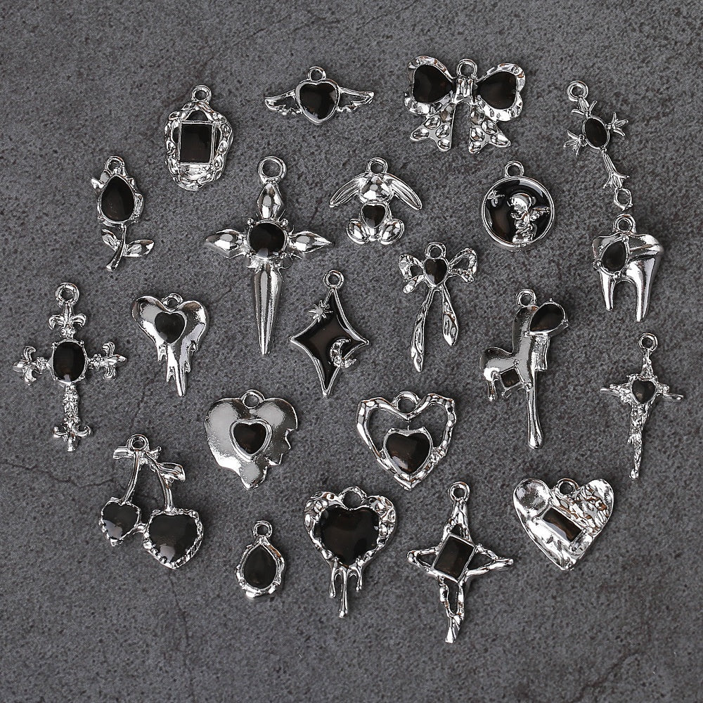 Dark Series Vintage Heart-shaped Cross Bow Pendant Necklace Earrings Zinc Alloy DIY Jewelry Accessories Black And Red