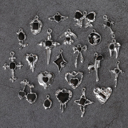 Dark Series Vintage Heart-shaped Cross Bow Pendant Necklace Earrings Zinc Alloy DIY Jewelry Accessories Black And Red