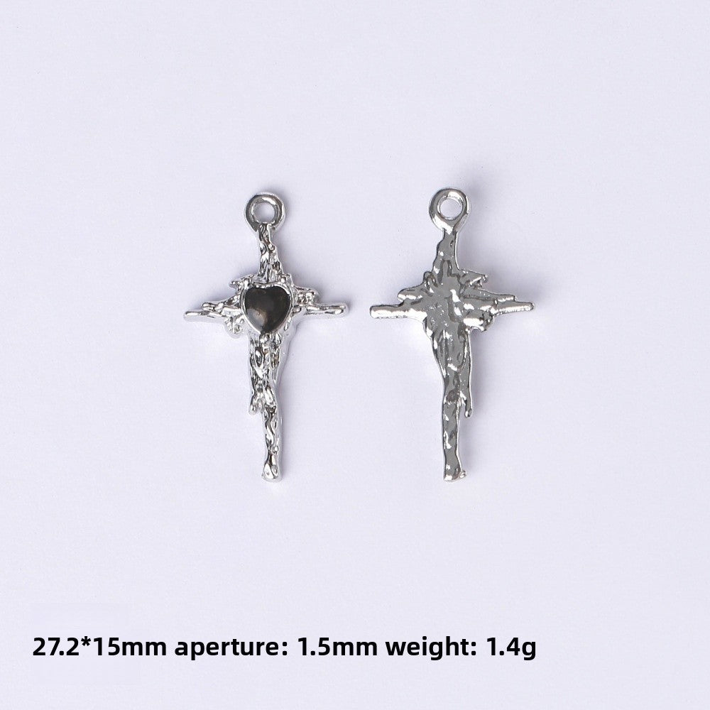 Dark Series Vintage Heart-shaped Cross Bow Pendant Necklace Earrings Zinc Alloy DIY Jewelry Accessories Black And Red