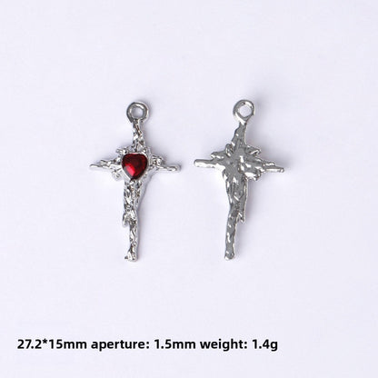 Dark Series Vintage Heart-shaped Cross Bow Pendant Necklace Earrings Zinc Alloy DIY Jewelry Accessories Black And Red