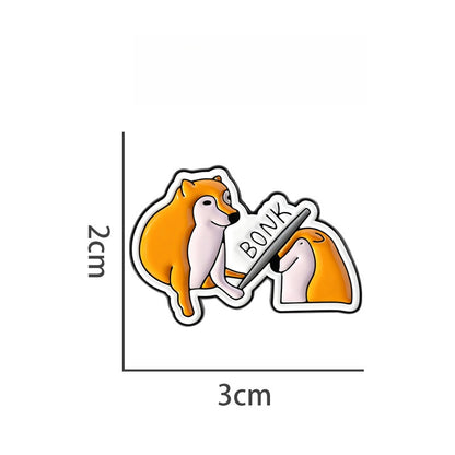 Shiba Inu Interactive BONK Lapel Pin Fun Mascot Pet Badge Clothing Buckle Zinc Alloy Transparent Color Animal Theme