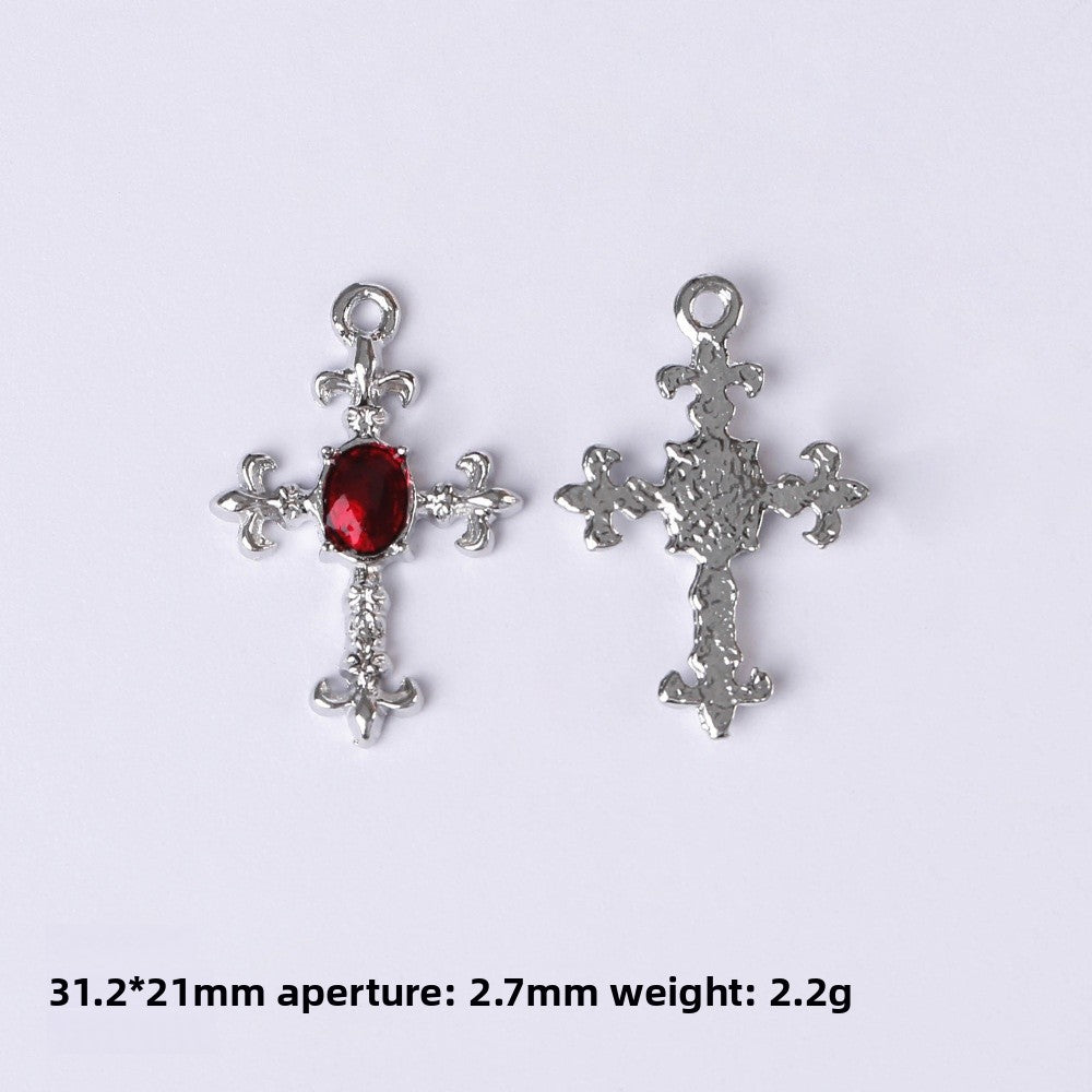 Dark Series Vintage Heart-shaped Cross Bow Pendant Necklace Earrings Zinc Alloy DIY Jewelry Accessories Black And Red