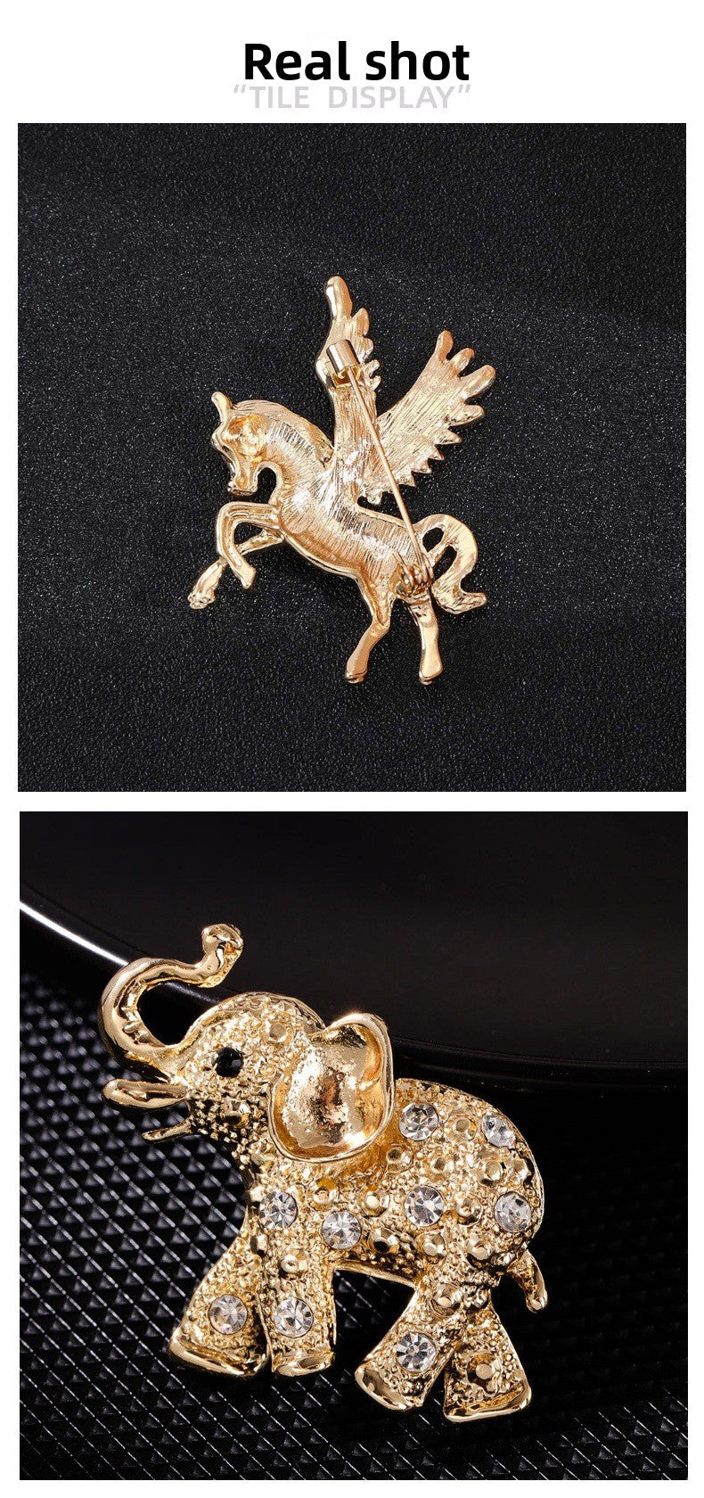Lion Elephant Alloy Brooch With Inlaid Diamonds Clothing Accessory Animal Shape Lapel Pin