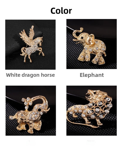 Lion Elephant Alloy Brooch With Inlaid Diamonds Clothing Accessory Animal Shape Lapel Pin