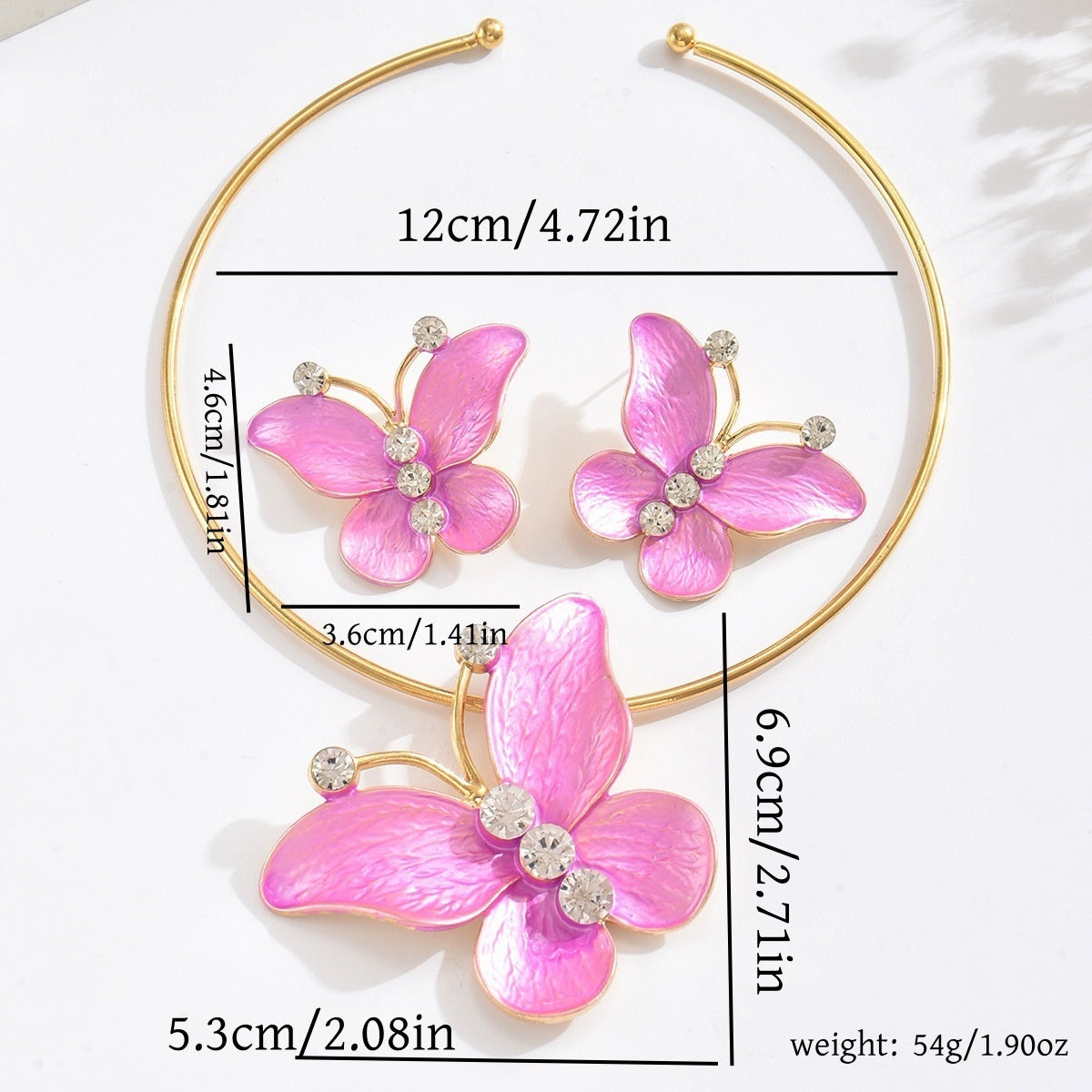 Metal Heart Necklace Earrings Set For Women Minimalist Simple Jewelry Accessories Floral Glass Inlay