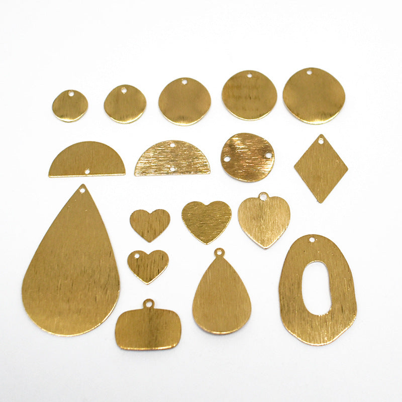 Bronze Frosted Wave Round Half Round Water Drop Heart Diamond Pendant Earrings DIY Jewelry Accessories Yellow Grid Polished