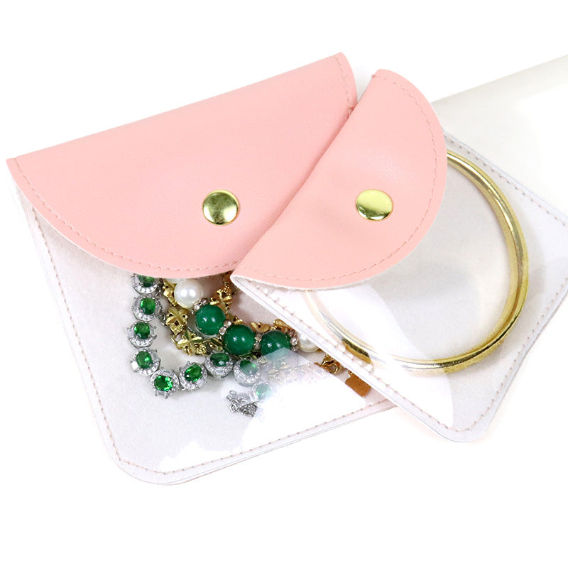 Transparent PU Leather Jewelry Storage Bag Suitable For Necklaces And Bracelets Packaging Dustproof Bag Solid Color Asymmetric Design