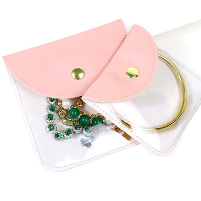 Transparent PU Leather Jewelry Storage Bag Suitable For Necklaces And Bracelets Packaging Dustproof Bag Solid Color Asymmetric Design