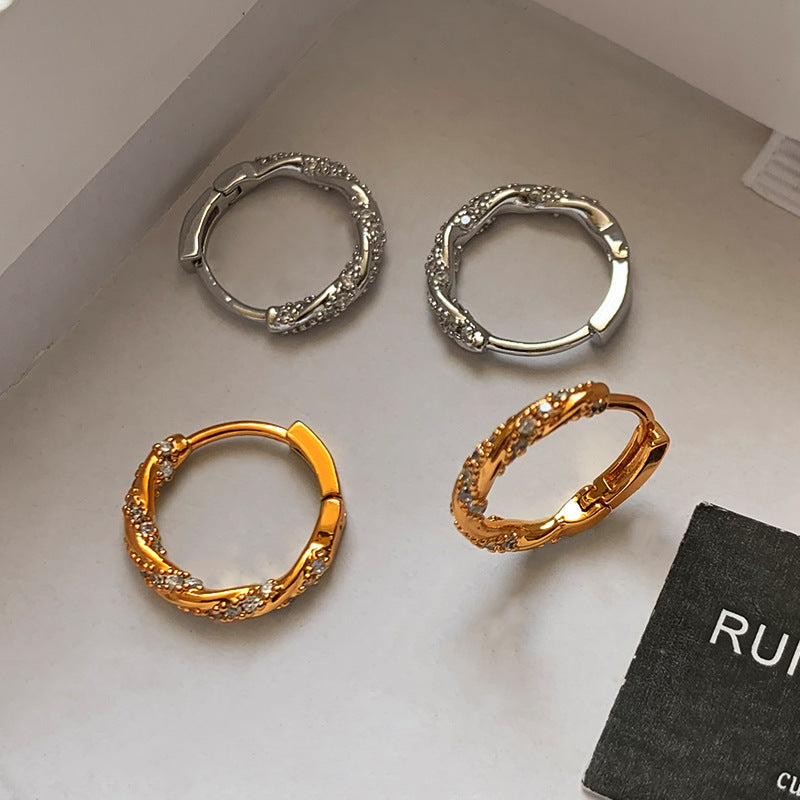 Small Diamond Inlaid Gold And Silver Color Round Earrings For Women Vintage Stud Earrings
