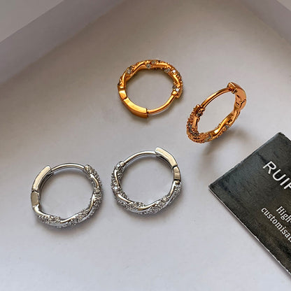 Small Diamond Inlaid Gold And Silver Color Round Earrings For Women Vintage Stud Earrings