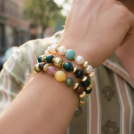 Elastic Cord Natural Colorful Tourmaline Bead Bracelet Vintage Feel Double-Sided Wearable Charm Geometry