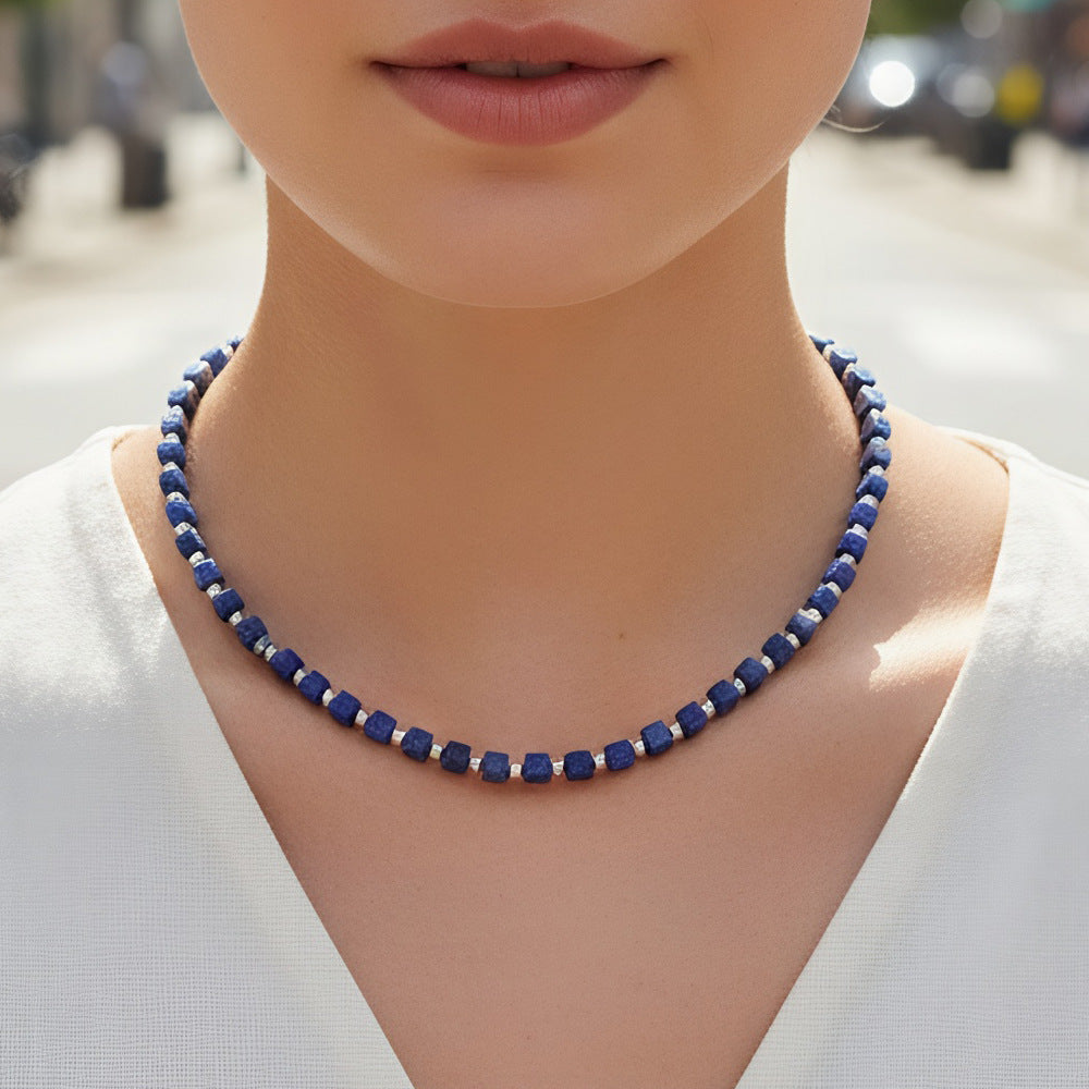 Bohemian Design Lapis Lazuli Bead Necklace Geometric Simple Women's Jewelry Accessory