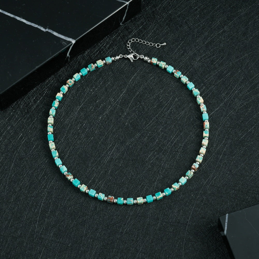 Bohemian Design Lapis Lazuli Bead Necklace Geometric Simple Women's Jewelry Accessory