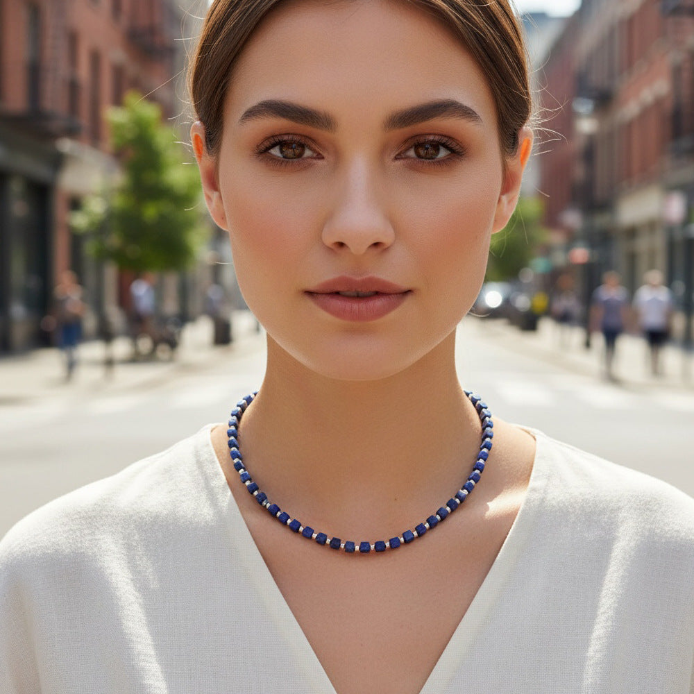 Bohemian Design Lapis Lazuli Bead Necklace Geometric Simple Women's Jewelry Accessory