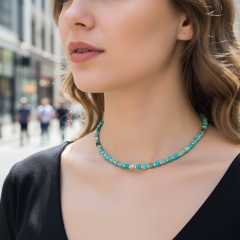 Bohemian Design Lapis Lazuli Bead Necklace Geometric Simple Women's Jewelry Accessory