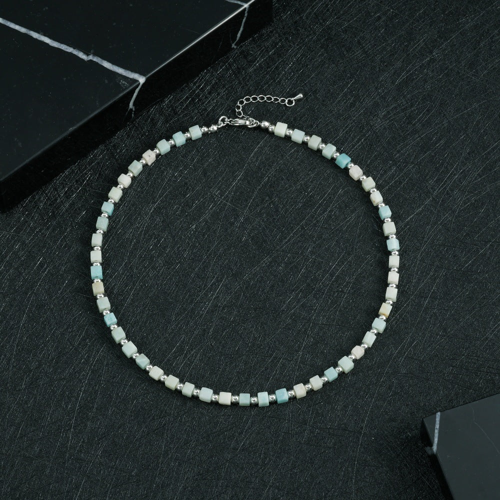 Bohemian Design Lapis Lazuli Bead Necklace Geometric Simple Women's Jewelry Accessory