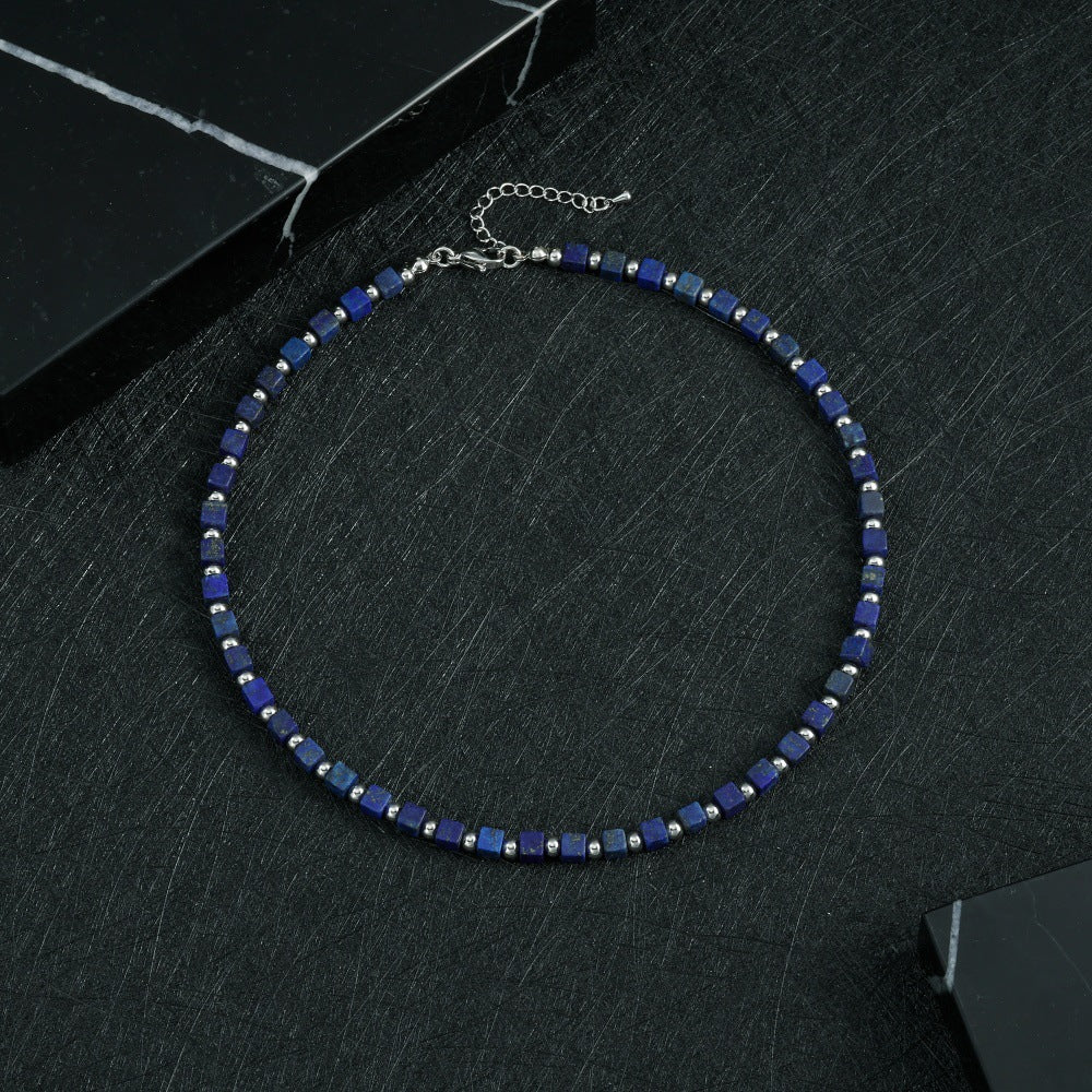 Bohemian Design Lapis Lazuli Bead Necklace Geometric Simple Women's Jewelry Accessory