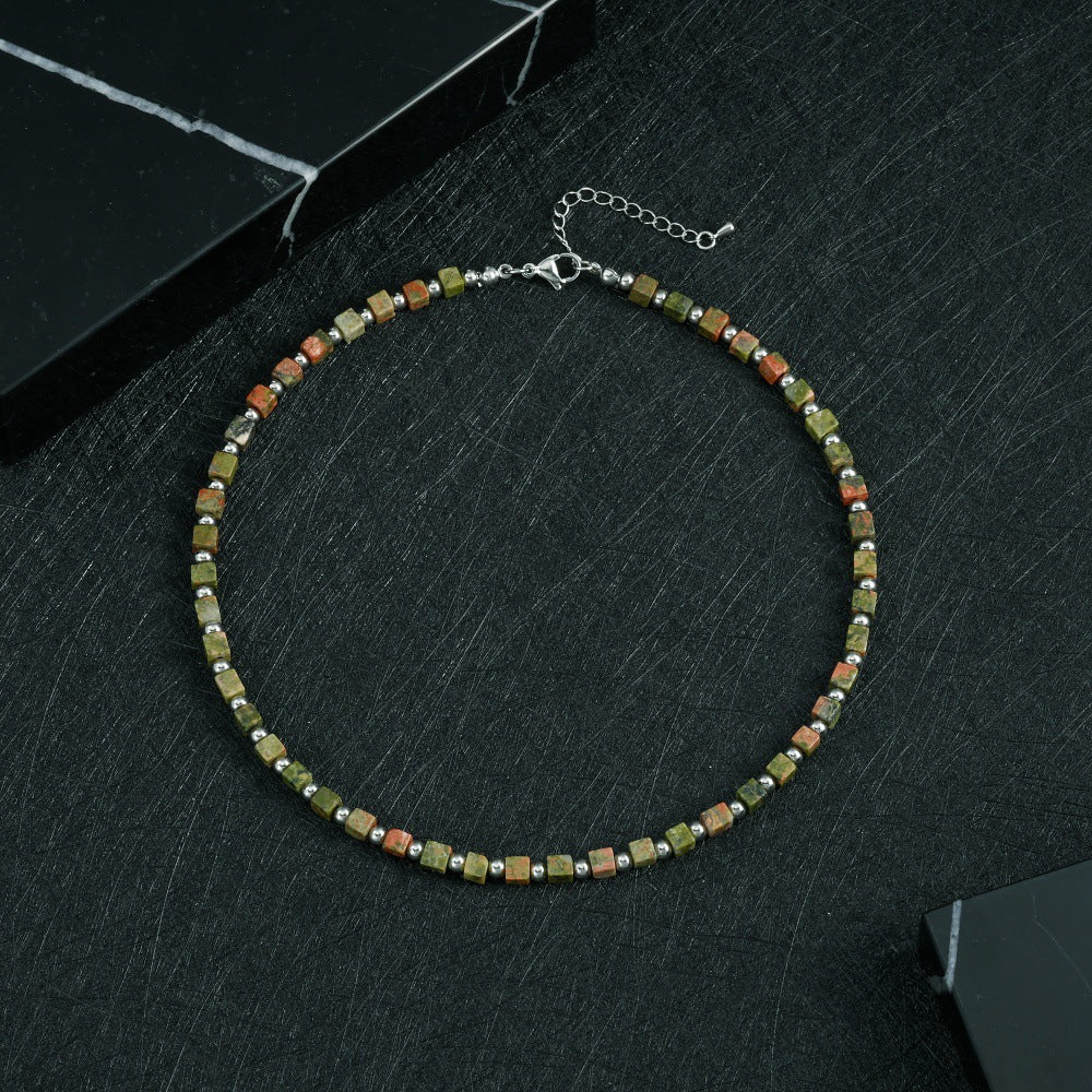 Bohemian Design Lapis Lazuli Bead Necklace Geometric Simple Women's Jewelry Accessory