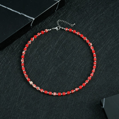 Bohemian Design Lapis Lazuli Bead Necklace Geometric Simple Women's Jewelry Accessory
