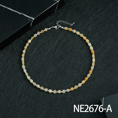 Bohemian Design Lapis Lazuli Bead Necklace Geometric Simple Women's Jewelry Accessory