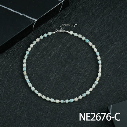 Bohemian Design Lapis Lazuli Bead Necklace Geometric Simple Women's Jewelry Accessory