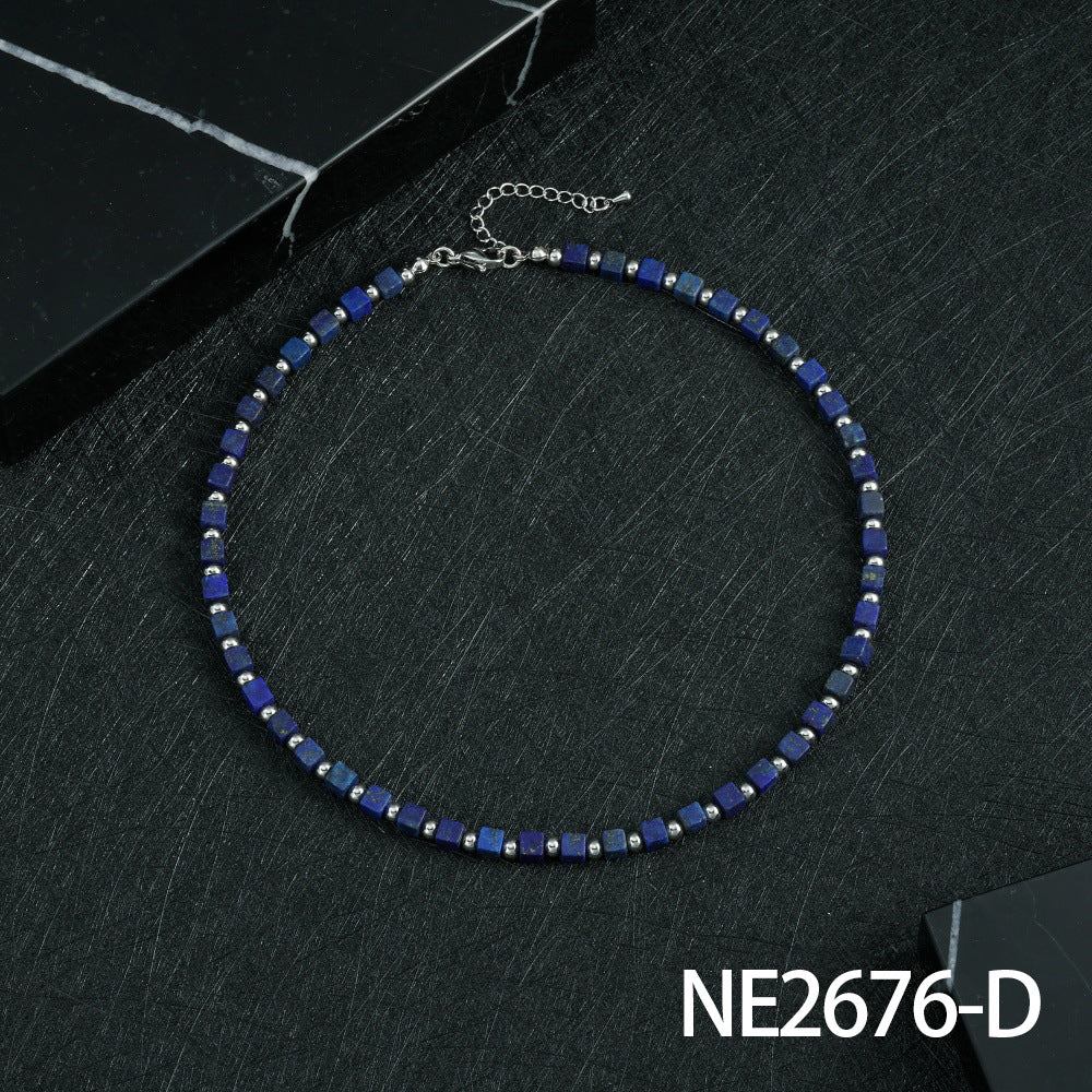 Bohemian Design Lapis Lazuli Bead Necklace Geometric Simple Women's Jewelry Accessory