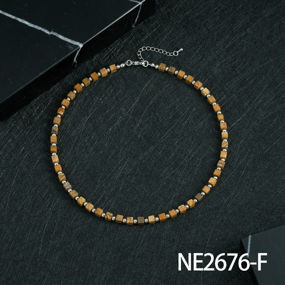 Bohemian Design Lapis Lazuli Bead Necklace Geometric Simple Women's Jewelry Accessory