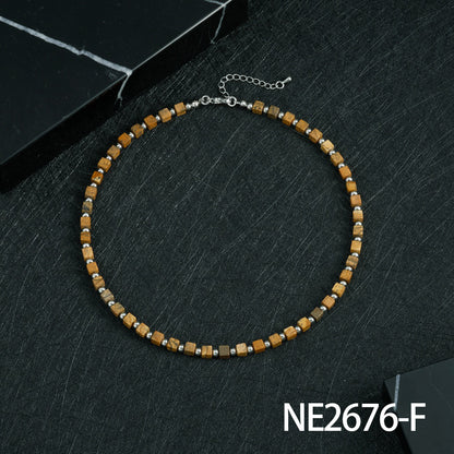 Bohemian Design Lapis Lazuli Bead Necklace Geometric Simple Women's Jewelry Accessory