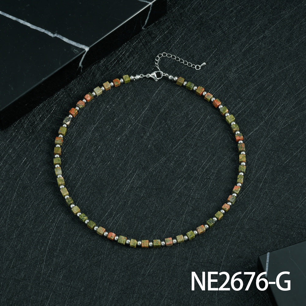Bohemian Design Lapis Lazuli Bead Necklace Geometric Simple Women's Jewelry Accessory