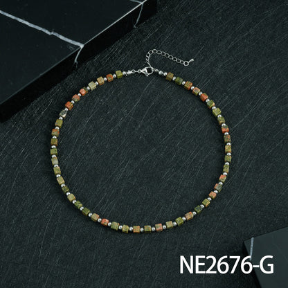 Bohemian Design Lapis Lazuli Bead Necklace Geometric Simple Women's Jewelry Accessory